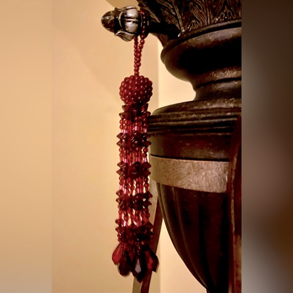 Beaded Decorative Tassel, Burgundy or wine, deep red, maroon - Picture 2 of 4
